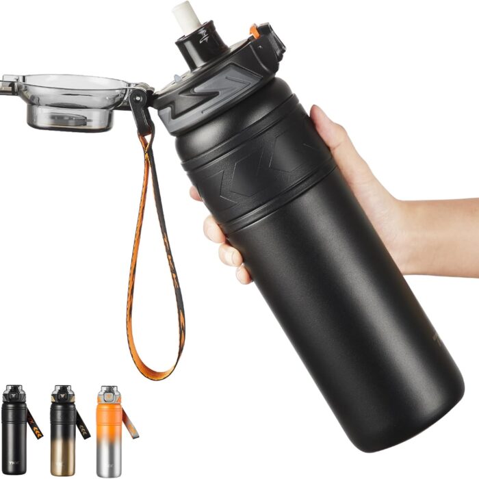 TKK Insulated Travel Bottle with Straw Double Wall Leak-Proof Thermos Vacuum Reusable Stainless Steel Tumbler