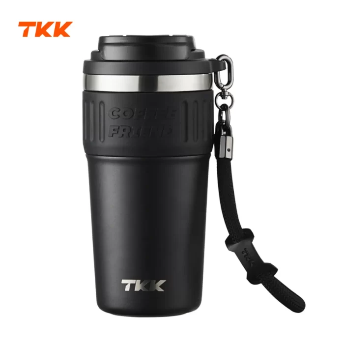 Insulated Coffee Thermos with Ceramic Coating, 21oz Iced Coffee Tumbler Cup with Straw Lid Double Wall Vacuum Leak Proof Travel Mug with Strap for Hot and Iced Beverage